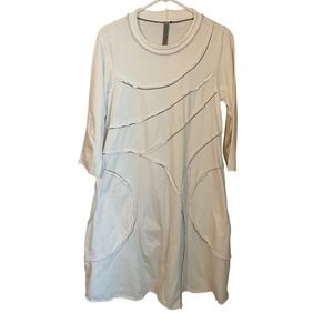 Cynthia Ashby White Cotton Knit Lagenlook Raw Seam Patchwork A-Line Dress XS